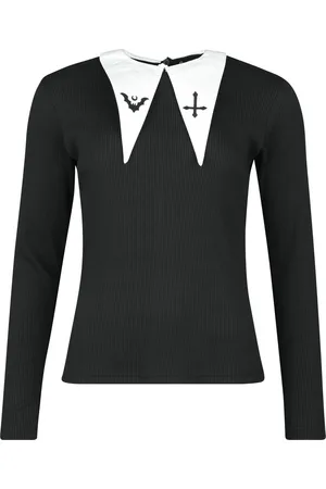 Gothicana Maglia Maniche Lunghe Gothic di - Longsleeve Shirt with White Collar - S a L - Donna