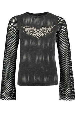 Rock Rebel Maglia Maniche Lunghe di - Longsleeve With Used Wash And Mesh Sleeves - S a XXL - Donna