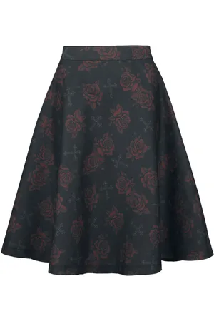 Rock Rebel Gonna al ginocchio di - Skirt with roses and crosses - S a L - Donna