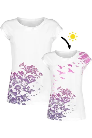 Full Volume T-Shirt di - White T-shirt with Crew Neck and UV-Print - S a XXL - Donna