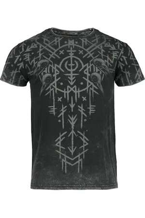 EMP T-Shirt di - Black Washed T-Shirt With Runes And Skulls - M a XXL - Uomo