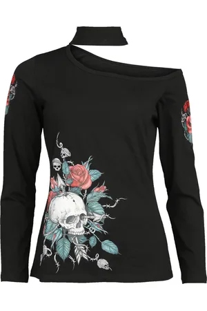 Rock Rebel Maglia Maniche Lunghe di - Longsleeve with skull and roses print - S a XXL - Donna