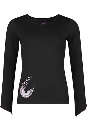 Full Volume Maglia Maniche Lunghe Gothic di - Longsleeve With Wing And Feather Print - S a XL - Donna
