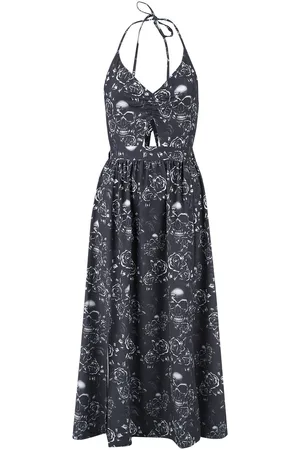 EMP Abito lungo di - Double Slit Dress with Roses and Skulls - S a XXL - Donna