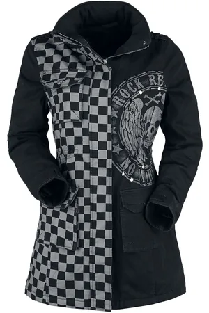 Rock Rebel Giacca invernale di - Black/Grey Jacket with Studs and Print - S a XL - Donna