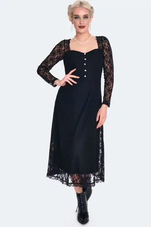 Voodoo Vixen Abito media lunghezza Gothic di - Vintage Style Lace Midi Dress - XS a XL - Donna