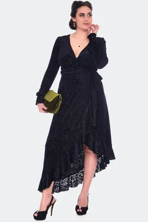 Voodoo Vixen Abito media lunghezza Gothic di - Devore Long Sleeve Wrap Dress - XS a M - Donna