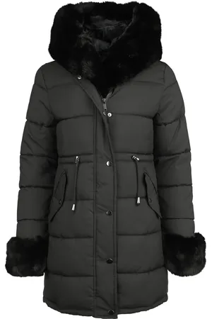 QED London Cappotti Rockabilly di - Fur trim padded hooded coat - S a XL - Donna
