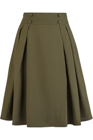 Voodoo Vixen Gonna al ginocchio Rockabilly di - Button Waistband Pleated Flare Skirt - XS a L - Donna