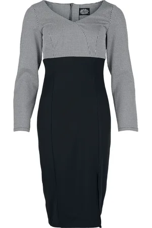 H&R London Abito media lunghezza Rockabilly di - Grey Black two tone wiggle dress - XS a L - Donna