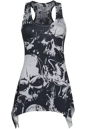 Heartless Top Gothic di - Skull Pattern Lace Panel Vest - S a XXL - Donna