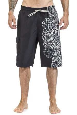 EMP Bermuda di - Black Swim Shorts with Celtic-Style Raven Print - S a XXL - Uomo