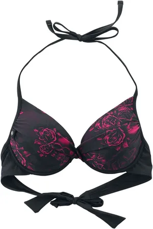EMP Reggiseno bikini di - Black Bikini Top with Skull and Roses Motif - S a XXL - Donna