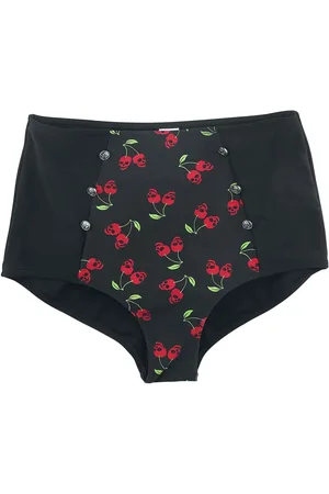 Rock Rebel Slip bikini di - Black Bikini Bottoms with Rockabilly Print and Buttons - S a XXL - Donna