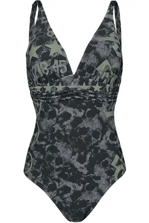 Rock Rebel Costume da bagno di - Black Swimsuit with Skull Pattern and Prints - S a XXL - Donna
