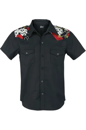 Banned Alternative Camicia Maniche Corte Rockabilly di - Skull Rose - S a XL - Uomo