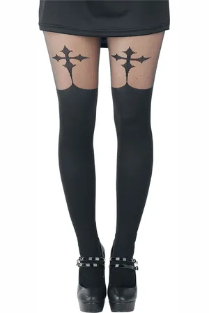Pamela Mann Collant Gothic di - Goth Cross Suspender - Standard - Donna