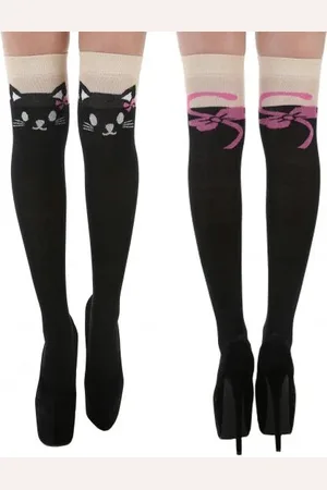 Pamela Mann Calze parigine di - Cat Over The Knee Socks with Tail - Standard - Donna
