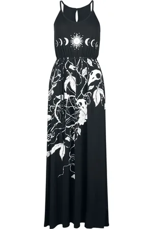 Gothicana Abito lungo Gothic di - Dress With Roses and Skulls - S a XXL - Donna