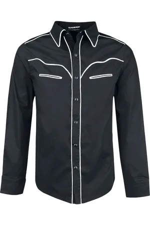 Banned Alternative Camicia Maniche Lunghe Rockabilly di - Plain Trim - M a XXL - Uomo