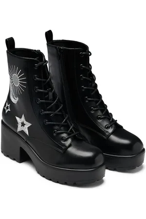 Koi Stivali Gothic di - Astro Silver Star & Moon Chunky Boots - EU36 a EU38 - Donna