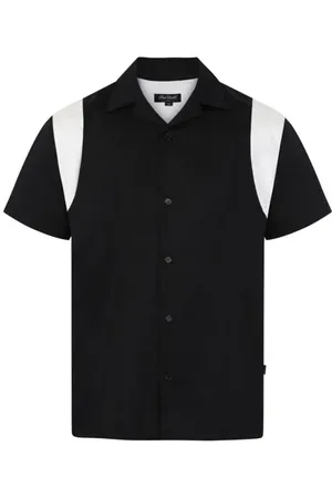 Chet Rock Camicia Maniche Corte Rockabilly di - Guitar Head Bowling Shirt Black - S a XL - Uomo