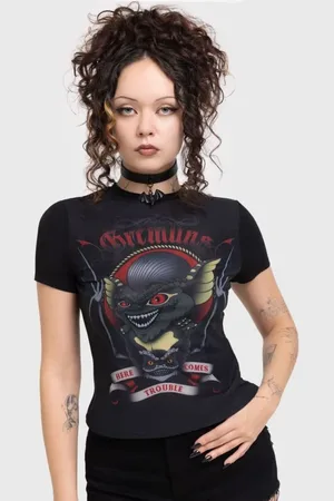 Killstar T-Shirt Gothic di - Gremlins - Here Comes Trouble Fitted T Shirt - XS a 4XL - Donna