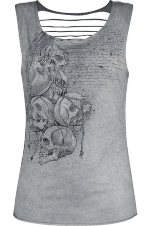 EMP Top di - Grey Top with Cut-Outs and Print - S a 3XL - Donna