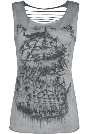EMP Top di - Grey Top with Cut-Outs and Print - S a 5XL - Donna