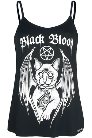 EMP Top Gothic di - Top with Demonic Cat - XS a S - Donna
