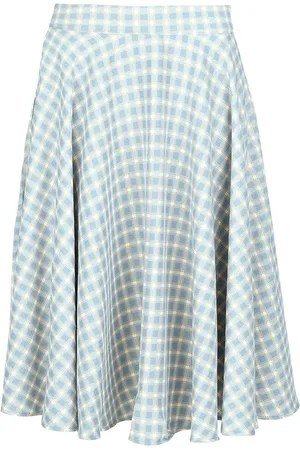 Banned Retro Gonna al ginocchio Rockabilly di - Cary Blue Check Skirt - XS a XXL - Donna