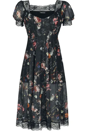 Jawbreaker Abito media lunghezza Gothic di - Night Garden Print Midi Dress - XS a 4XL - Donna