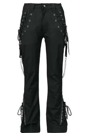 Gothicana Pantaloni Gothic di - Grace trousers with chains and lacing - W27L30 a W31L32 - Donna