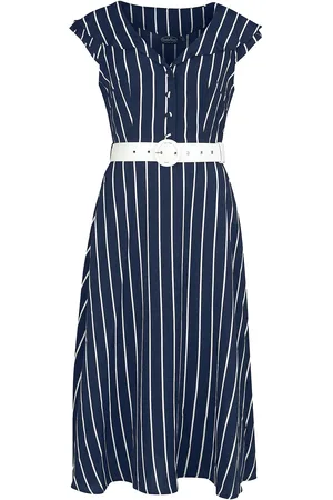 Voodoo Vixen Abito media lunghezza Rockabilly di - Striped wide collar midi flare dress - XS a 4XL - Donna
