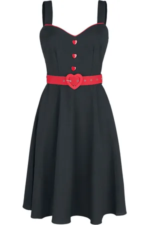 Voodoo Vixen Abito media lunghezza Rockabilly di - Queen Heart Button Flare Dress - XS a 4XL - Donna
