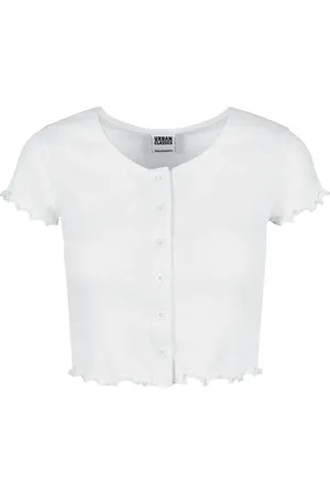 Urban classics T-Shirt di - Ladies Cropped Button-Up Rib Tee - XS a XL - Donna