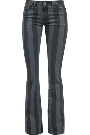 Gothicana Pantaloni Gothic di - Grace - Black/Grey Striped Trousers - W27L30 a W31L34 - Donna