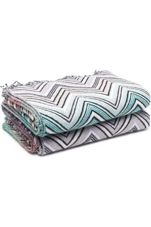 Missoni Coperta a zig zag con frange in cashmere e lana