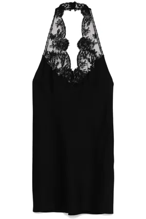 Saint Laurent Abito corto con dettagli in pizzo