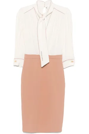 Elisabetta Franchi Abito midi in georgette con finiture a contrasto