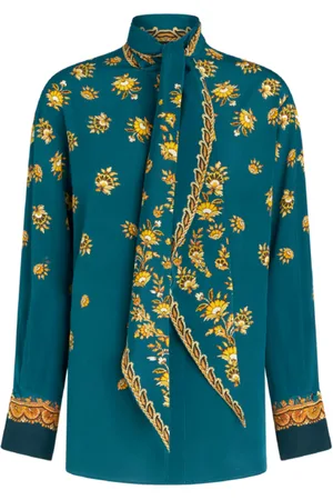 Etro Blusa In Crêpe De Chine Con Foulard Al Collo