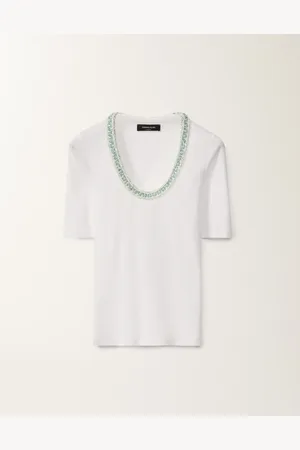 Fabiana Filippi T-shirt In Jersey, Bianco Ottico E Verde Acqua