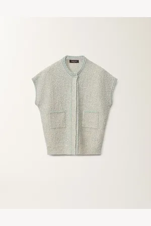 Fabiana Filippi Cardigan In Tweed Di Maglia Lurex, Vaniglia E Verde Acqua