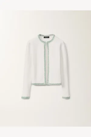 Fabiana Filippi Cardigan In Cotone Organico, Bianco Ottico E Verde Acqua