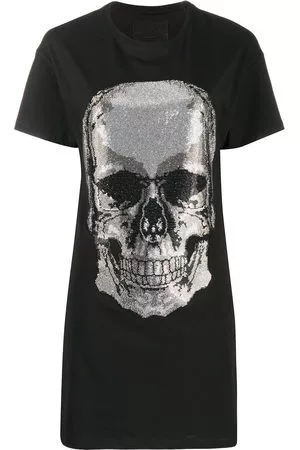 Philipp Plein Donna Vestiti con strass - Abito modello T-shirt con strass - Nero