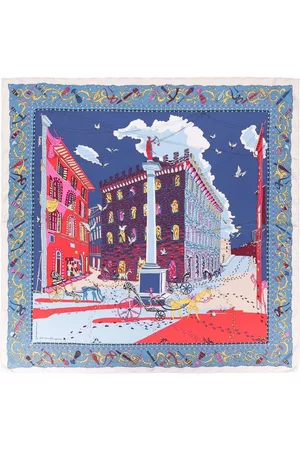Salvatore Ferragamo Donna Sciarpe - Sciarpa Palazzo Spini-Feroni con stampa - Blu