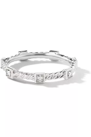 David Yurman Anello a fascia Cable in oro bianco 18kt con diamanti - Argento