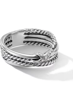 David Yurman Donna Anelli - Anello in argento sterling con X con pavé di diamanti