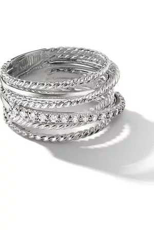 David Yurman Donna Anelli - Anello Crossover grande in argento sterling con diamanti