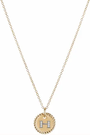 David Yurman Collana con ciondolo lettera H in giallo 18kt e diamanti